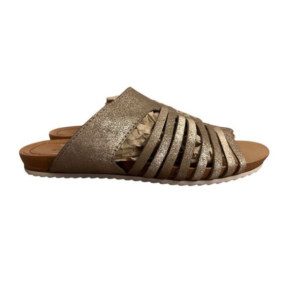 Trask Sandra Sandals sz 7 slip-on metallic gold comfy hand woven strap leather c - Picture 2 of 7